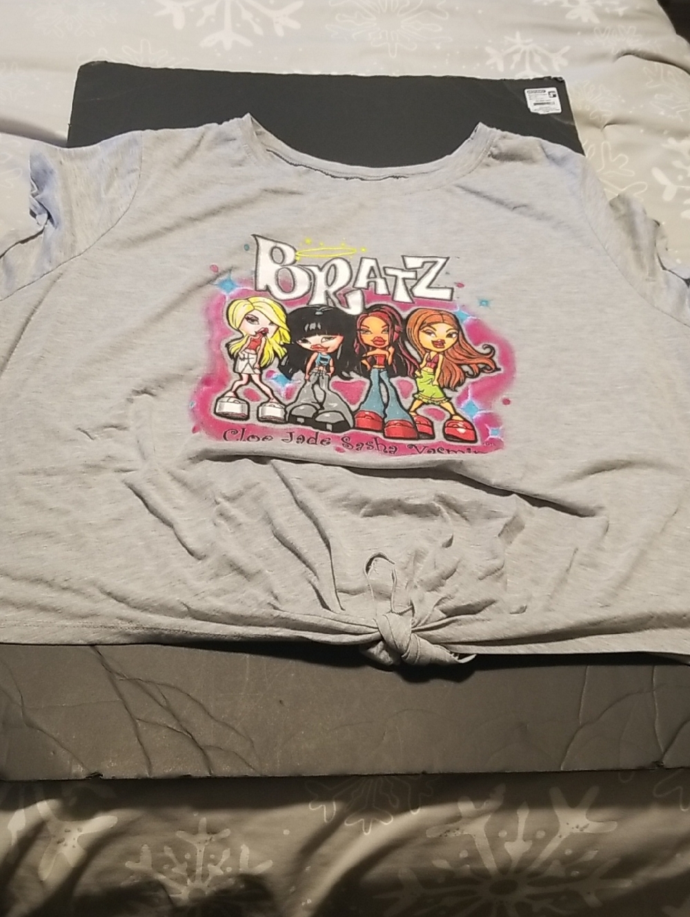 Bratz Inspired Graphic Tie-Front Tee - Light Gray Size 3x